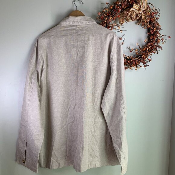 Ike Behar Men's Shirt Jacket Shacket Plus Size XXL in Khaki Linen Cotton - Picture 5 of 10